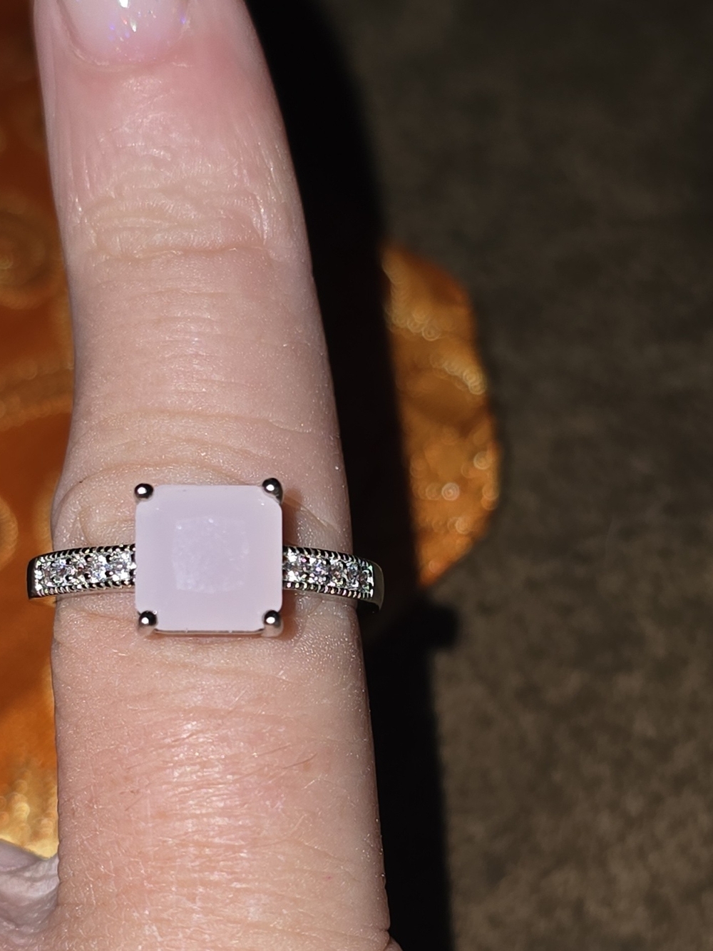 NWOT Pale Pink Radiant Cut Gemstone Adjustable Ring Silver Tone Statement Bling